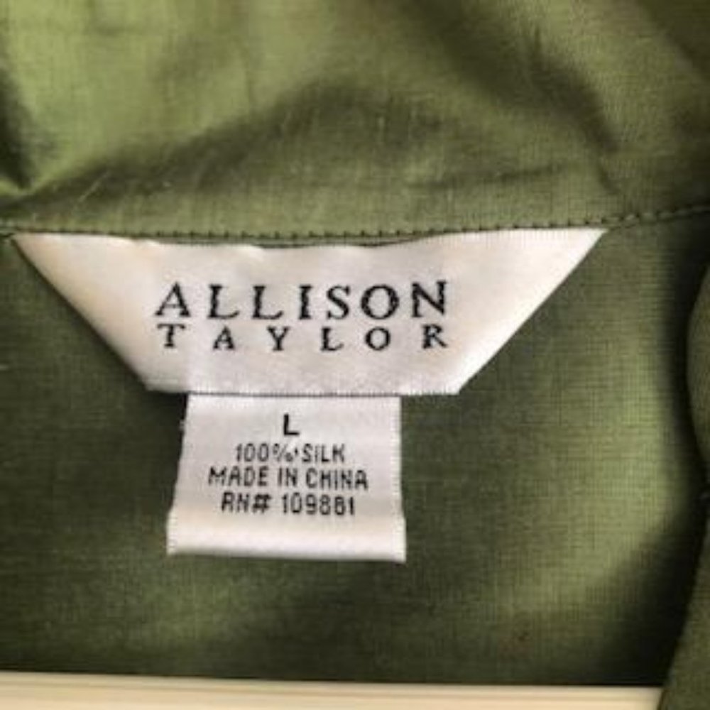 Allison Taylor, Size Large, Sage Green, Long Sleeve, Dupioni Silk Blouse - Picture 4 of 8